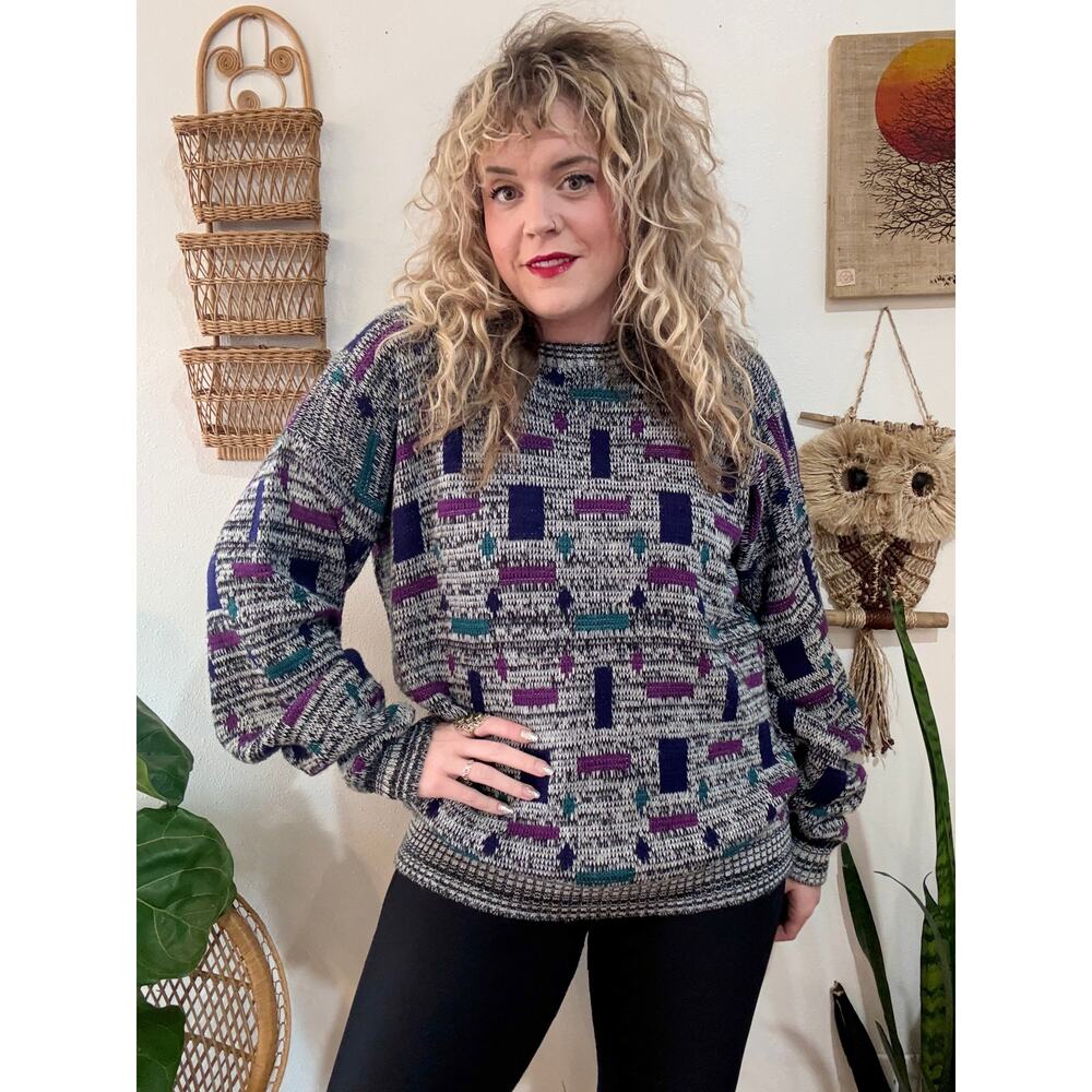 80s Funky Geometric Grandpa Sweater size 1XL